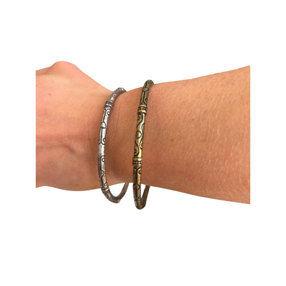 PREMIERE DESIGN Scroll Heart Engraved Bangle Bracelet Set of 2 Silver Gold Tone